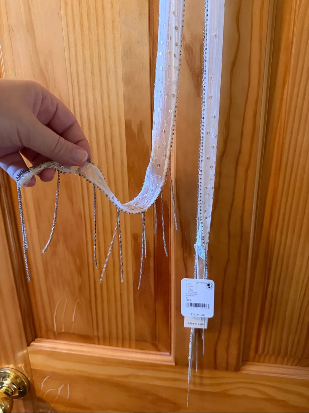 Free People Chan Luu Make It Rain White Fringe Skinny Scarf NWT